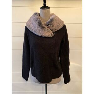 Ellen Tracy Black Faux Fur Knit Cardigan NWOT Size Medium